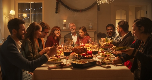Bilde med hele familien til julebord catering