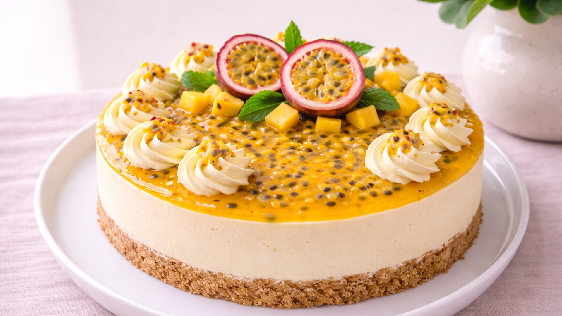 Passjonsfrukt ostekake Med Fersk Frukt