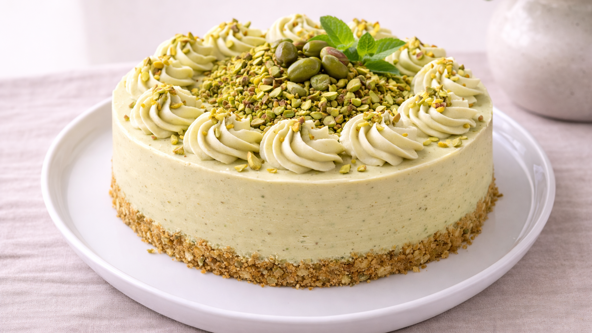 Pistasjkake Med Krem Og Mint