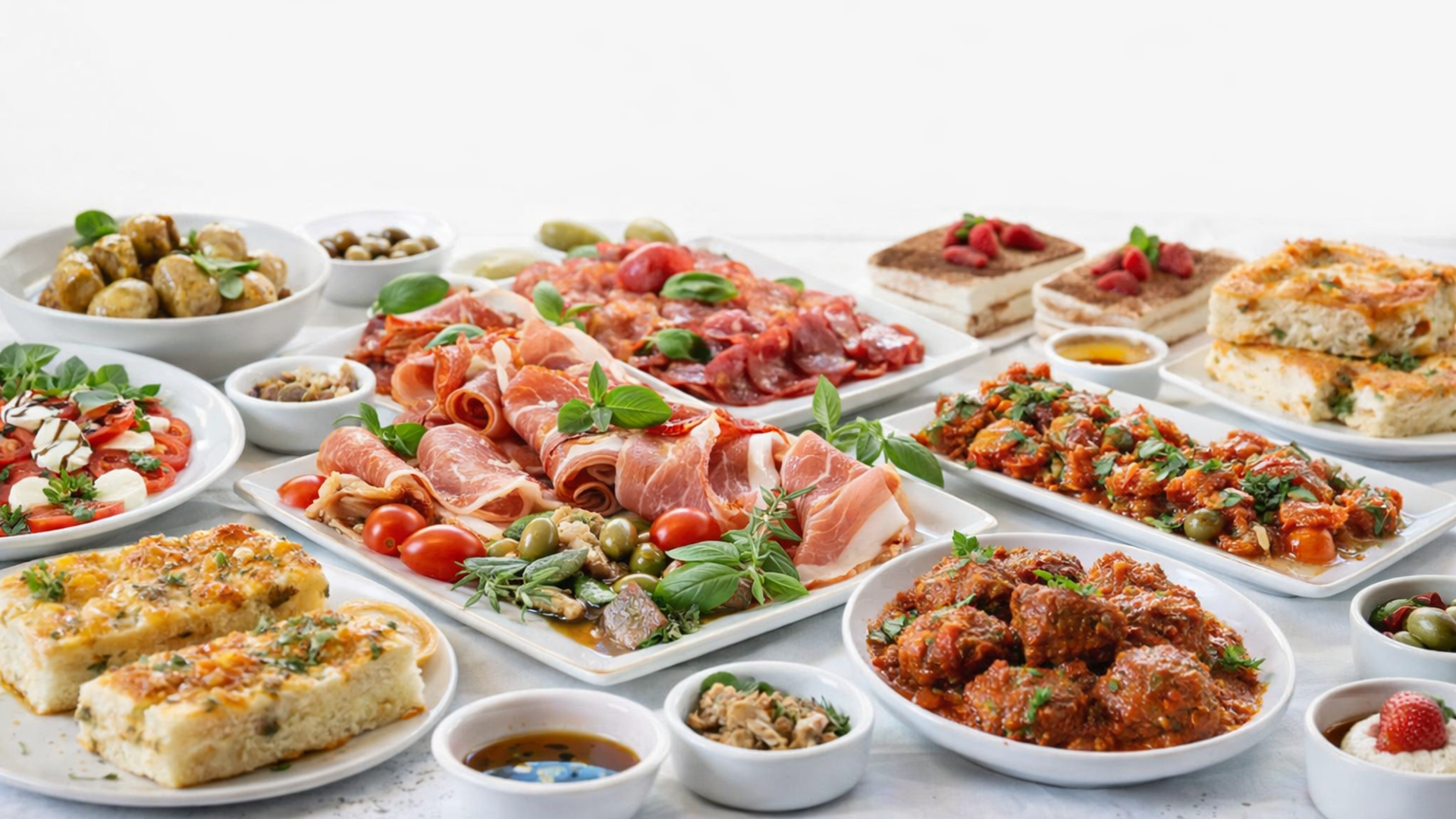 Italiensk Tapas På Hvit Bord